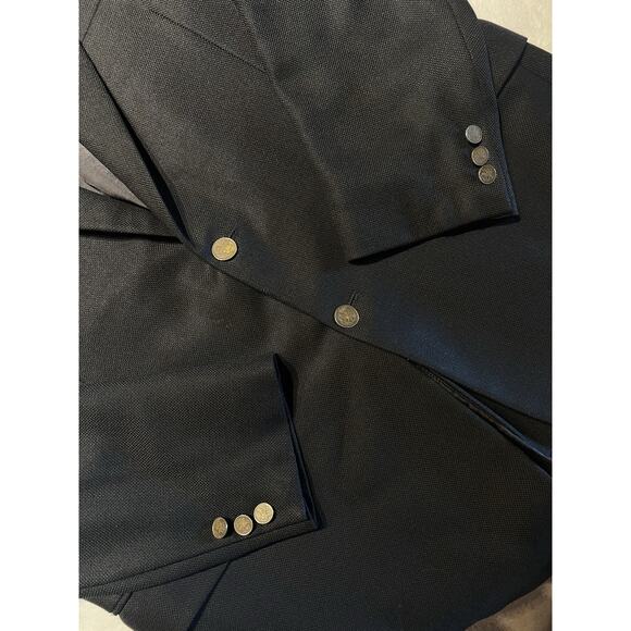 Hickey Freeman 44R Black Birdseye Blazer Brass Tone Buttons Lambswool Cashmere - Picture 8 of 14